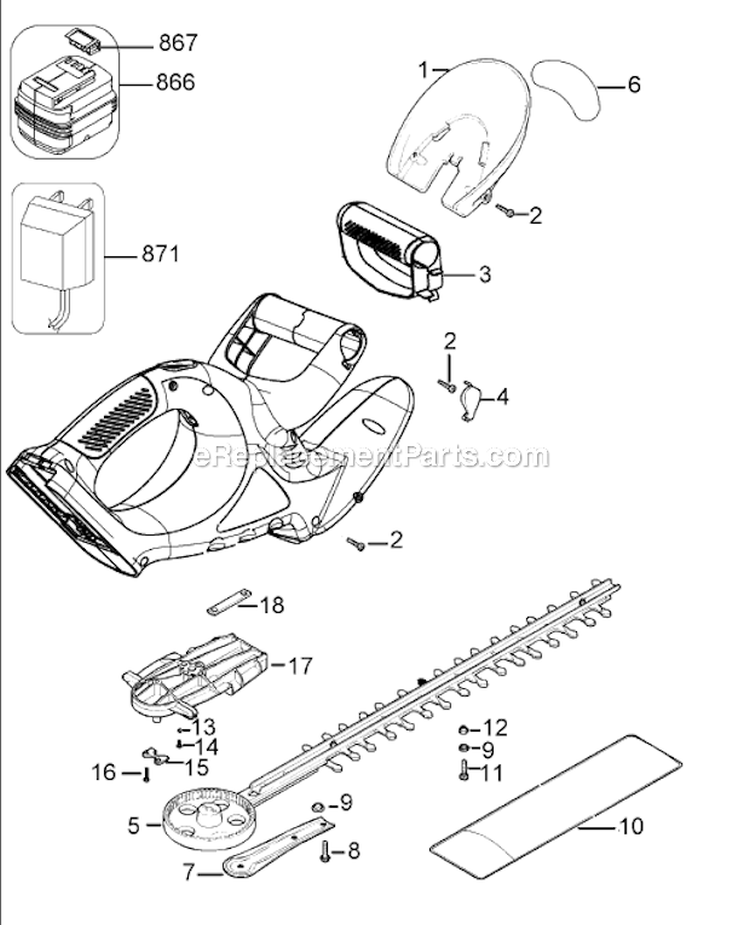 Page A Diagram and Parts List for NHT518B Type 1 Black and Decker Hedge Trimmer